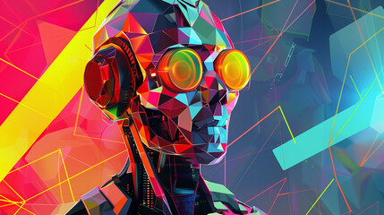 portrait cybernetic robot geometric art