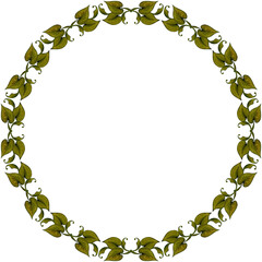 Oval dark green watercolor leaves intertwined into an elegant wreath on a transparent background 