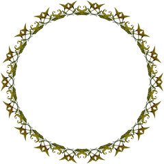 Modest decorative watercolor wreath of unusual crossed green leaves on a transparent background 