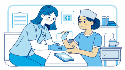 nurse-helping-patient-hand-drawn-style-line-art