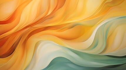 Obraz premium Abstract painting with flowing yellow, orange, green, and white swirls.