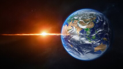 Obraz premium meteor flies past the Earth - Fire asteroid flies near the planet