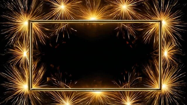 rectangular frame surrounded by golden fireworks, creating a celebratory and festive atmosphere. Happy new year 2025 greeting card