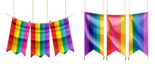 rainbow Pride Month with Colorful Hanging Banners Illustration on Transparent Background