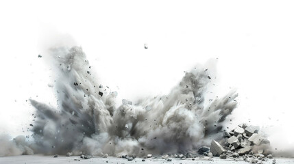 A powerful explosion sends a massive dust cloud and debris into the air during a demolition project