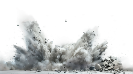 A powerful explosion sends a massive dust cloud and debris into the air during a demolition project