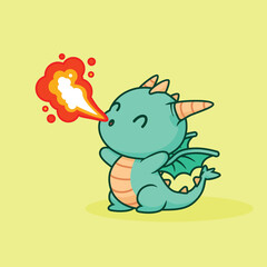 cartoon illustration of a cute dragon spewing hot lava from its mouth