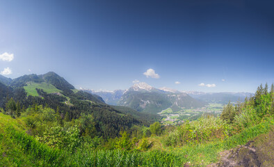 View of mountain valley near Jenner mount in Berchtesgaden National Park, Alps