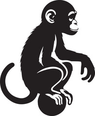 Bonobo monkey sitting on top of a ball silhouette vector illustration.