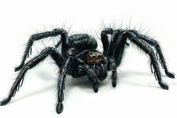 A spider clipart, creepy crawler, 3D realistic illustration, black and hairy, isolated on white background