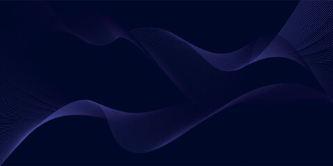 Dark abstract background with glowing wave. Shiny moving lines design element. Modern purple blue gradient flowing wave lines..