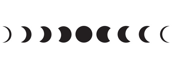 Phases of the Moon. Moon lunar cycle. Night space astronomy and nature moon phases sphere shadow. Moon phases icon circular set in black outline silhouette.  Vector illustration.  © Eshanwita