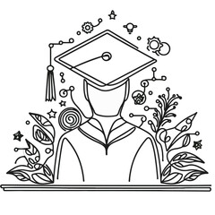graduated students one line drawing , graduated students hat line art ,degree line art , degree hat line art , university students line art