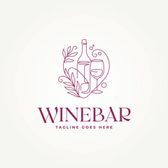 minimalist luxury wine bar continuous line drawing icon logo vector illustration design. simple modern restaurant, bar, cafe logo concept