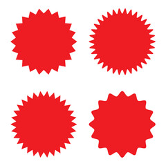 Set of colorful red stickers, blank badge, Set of starburst badges icon, vector, icon.  Vintage sunburst,  Set of stickers and labels design,  sunburst, shine, stamp, decoration, Vector illustration.