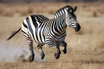 zebra running in the savannah