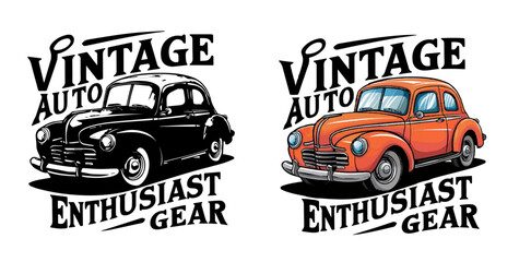 Vintage Car Enthusiast Apparel Concept with Vintage Car T Shirt Deisgn Vector