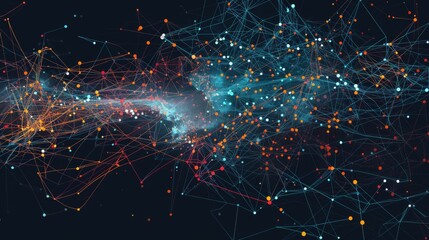 Abstract digital network visualization with connecting lines and dots on a dark background, representing data and technology concepts.