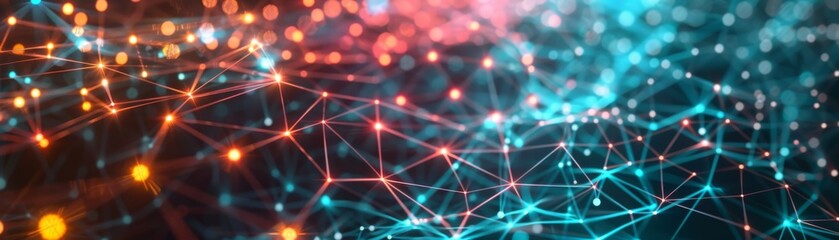 Fototapeta premium Abstract network lines and points connecting in a vibrant and futuristic blue and red pattern. Ideal for technology and innovation concepts.