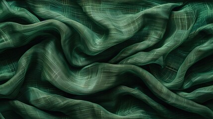 Obraz premium A green fabric with a pattern of lines and swirls. The fabric is rolled up and has a shiny, smooth texture