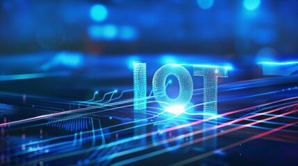 Digital background featuring the word IOT with glowing light