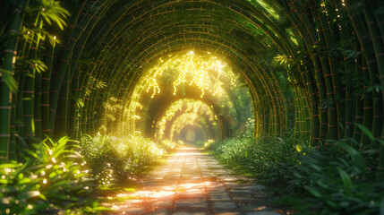 Fototapeta premium Bamboo Tunnel Reforestation for sustainable development, adding ozone to the world.