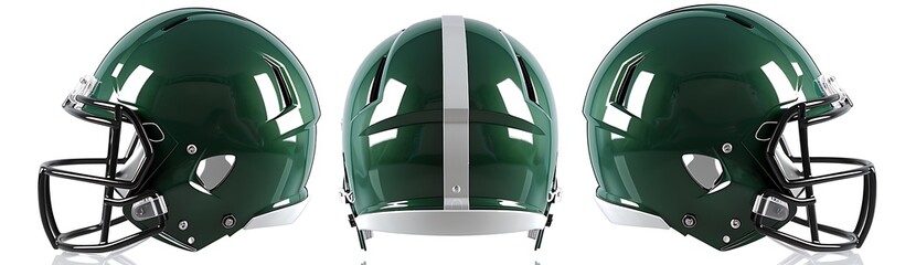 Fototapeta premium Green American Football Helmet - High-Quality Image of a Classic Sports Helmet in Vibrant Green Color, Perfect for Illustrating Football Gear, Sports Equipment, and Athletic Themes