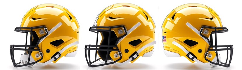 Bright Yellow American Football Helmet Isolated on White Background - Sports Equipment and Safety Gear for Football Players