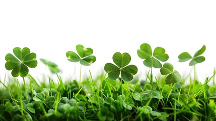Lush Green Clover Leaf on White Background: Natural Beauty and Freshness