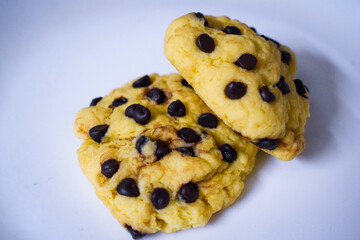 selective focus picture of tasty choco chip cookies , homemade 