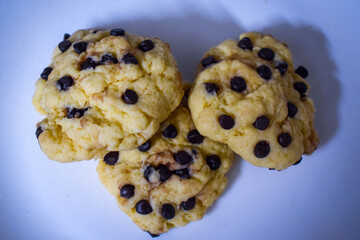 selective focus picture of tasty choco chip cookies , homemade 