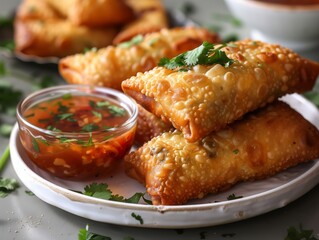 Perfectly fried egg rolls filled with a mixture of pork and vegetables