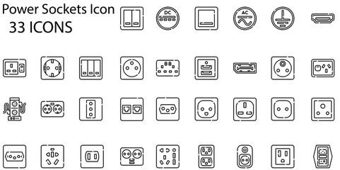 Set of power socket icons. Line art style icons bundle. vector illustration

