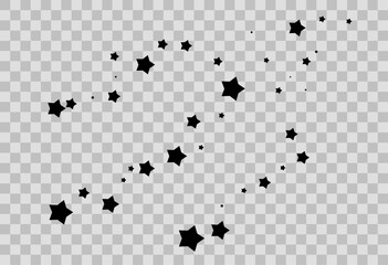 Shooting Star Black. Shooting star with an elegant star trail on a white background. Festive star sprinkles, powder. Vector png.	