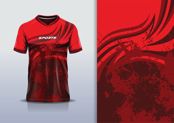 Sport jersey template mockup curve wave grunge design for football soccer, racing, running, e sports, red color © Nimpuna O