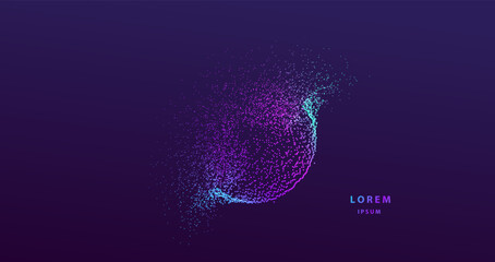 Technology ai particles banner. Dots cosmos explosion big data neon background. Artificial Intelligence futuristic splash circles connect design.	