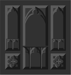 Gothic window tracery. Stone architectural frame. Illustration.	
