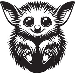 Cute Aye Aye animal silhouette vector illustration.