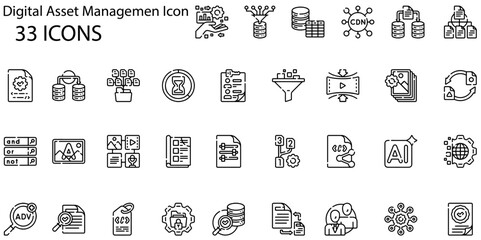 Set of digital asset management icons. Line art style icons bundle. vector illustration
