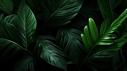 A vibrant array of tropical leaves and flowers background