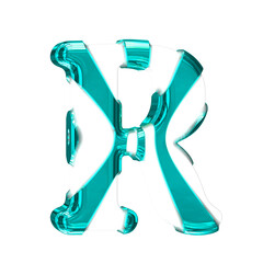 White symbol with turquoise thick straps. letter r