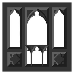 Gothic window tracery. Stone architectural frame. Illustration.