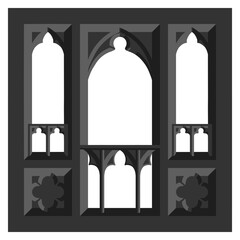 Gothic window tracery. Stone architectural frame. Illustration.