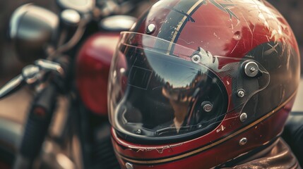 Fototapeta premium Classic HarleyDavidson helmet on a motorcycle