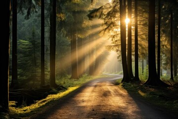 Obraz premium Beautiful morning scene in the forest with sunlight and long shadows. Beautiful. Travel.