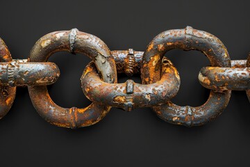 Fototapeta premium A chain of rusty metal links. The chain is old and worn, with a rusted appearance