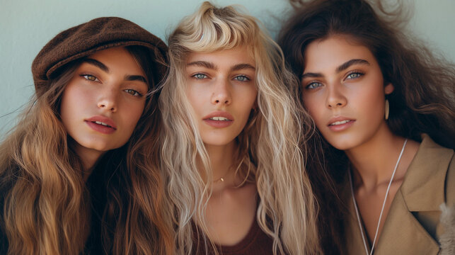 Portrait von 3 Frauen mit unterschiedlichen Haarfarben Generative AI