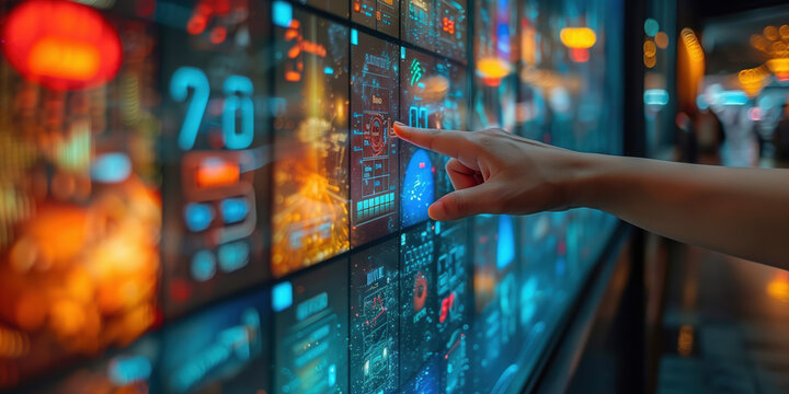 Close-up of a person using an interactive online retail buying experience portal