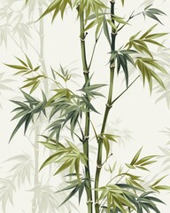 Naklejka premium Handdrawn bamboo pattern, monochrome, flat design, detailed lines