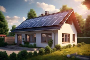 Picture the installation of a solar panel on the roof of a family house.